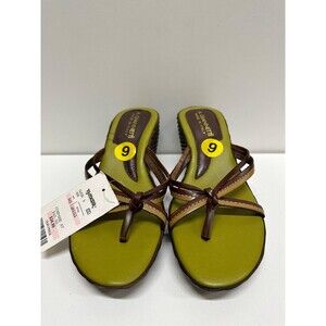 A. Giannetti women size 9 brown strappy Wedged thong sandals • Made In Italy
